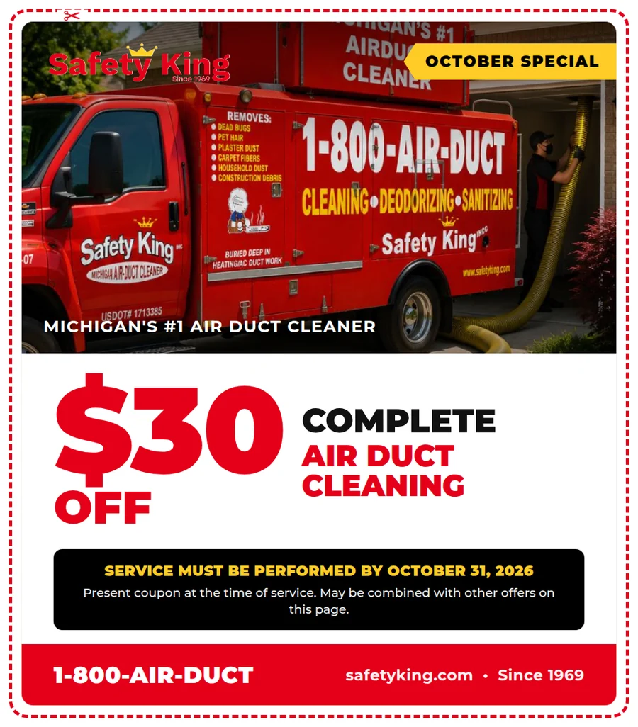 $30 off complete air duct cleaning coupon from Safety King, valid through October 31, 2026