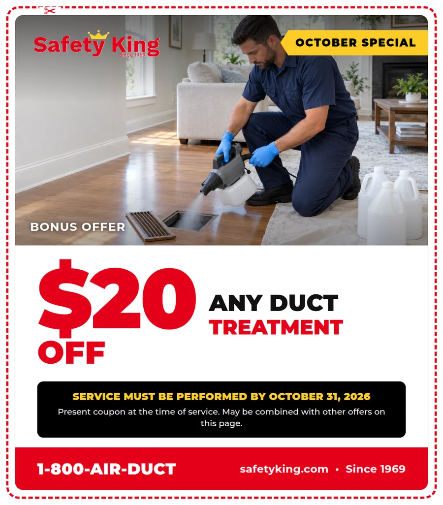 $20 off any duct treatment coupon from Safety King, valid through October 31, 2026