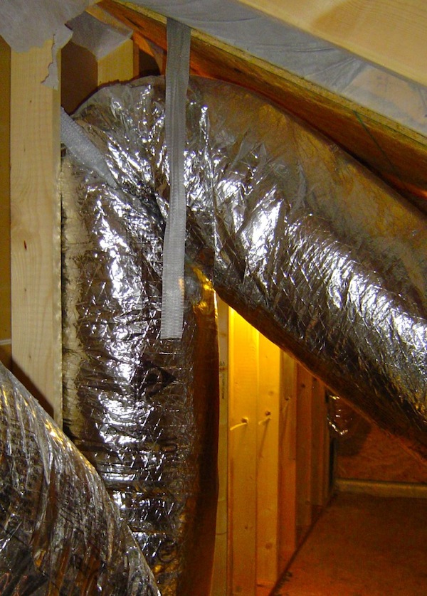 Flexible HVAC duct with a sharp bend that can restrict airflow